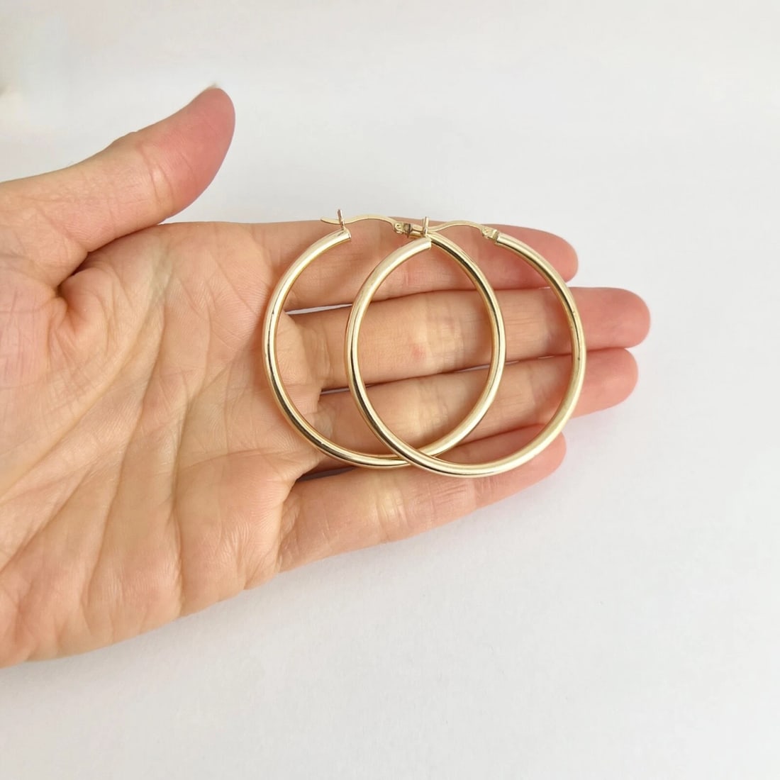 Big Thin Hoop Earrings 14K Yellow Gold, 1.8 Inches, 5.22 Grams - 2