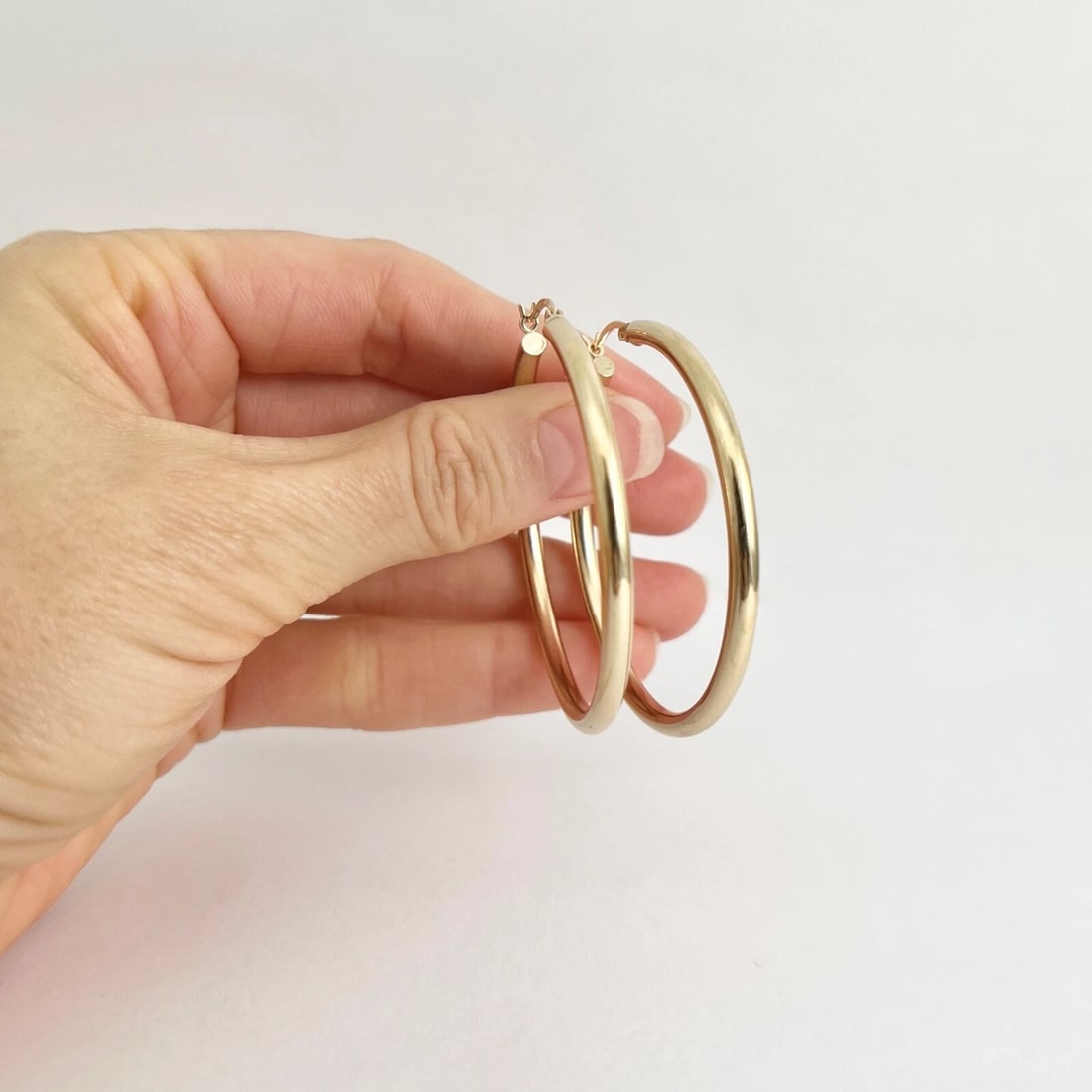 Big Thin Hoop Earrings 14K Yellow Gold, 1.8 Inches, 5.22 Grams - 3