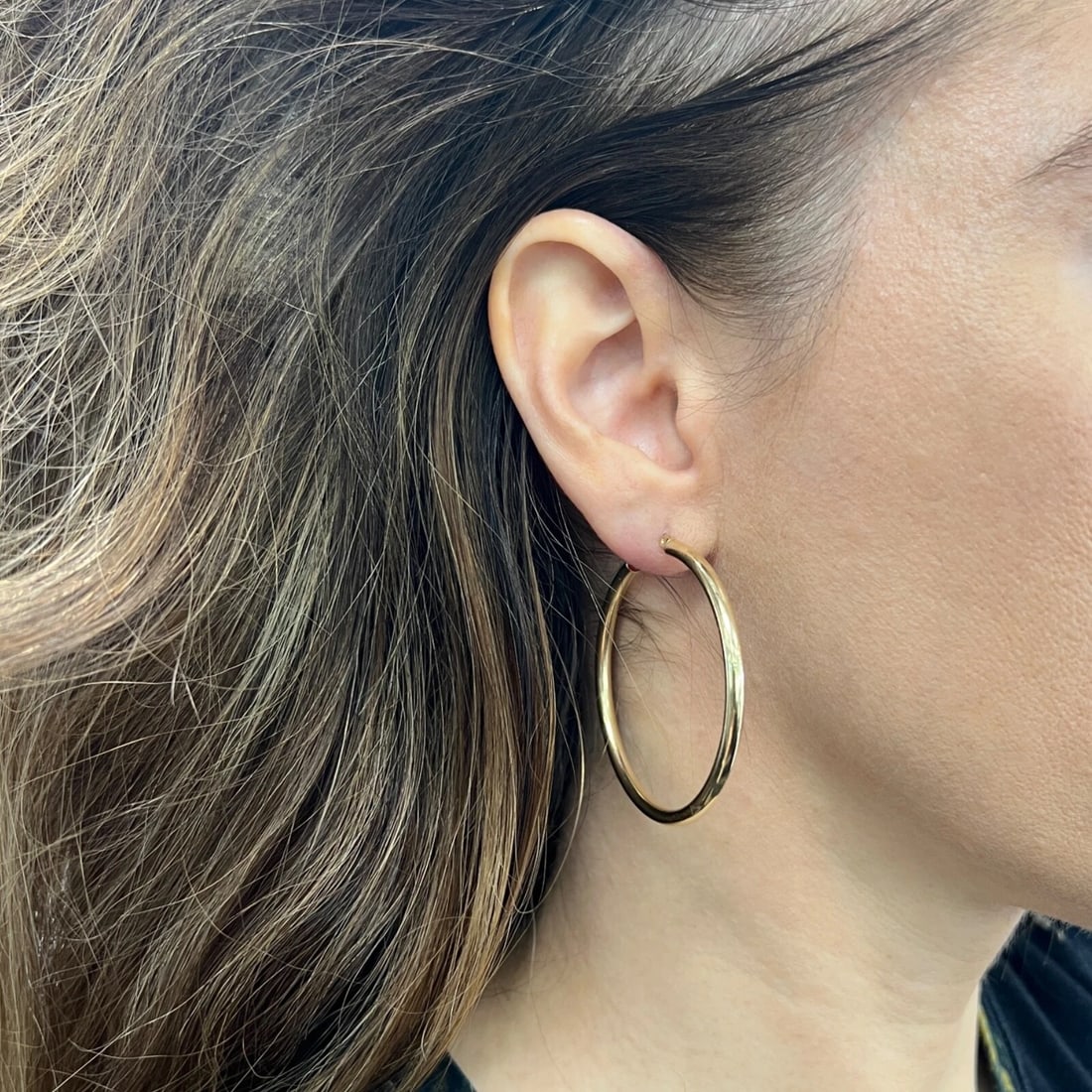 Big Thin Hoop Earrings 14K Yellow Gold, 1.8 Inches, 5.22 Grams - 5