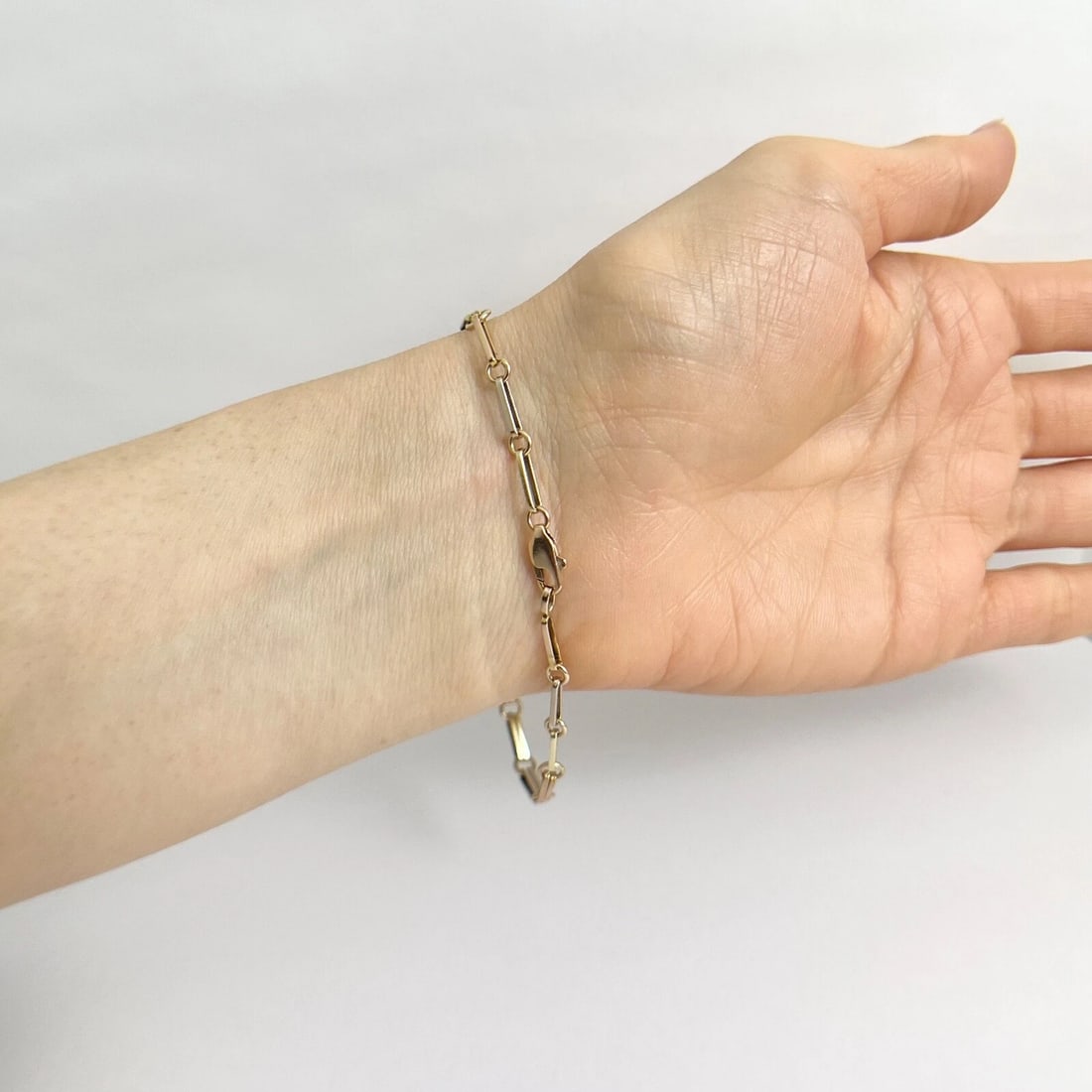 Tri-Color Chain Link Bracelet 14K Yellow Rose White Gold, 7.75 Inches, 5.34 Gram - 5