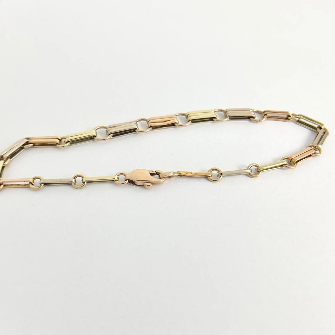 Tri-Color Chain Link Bracelet 14K Yellow Rose White Gold, 7.75 Inches, 5.34 Gram - 6