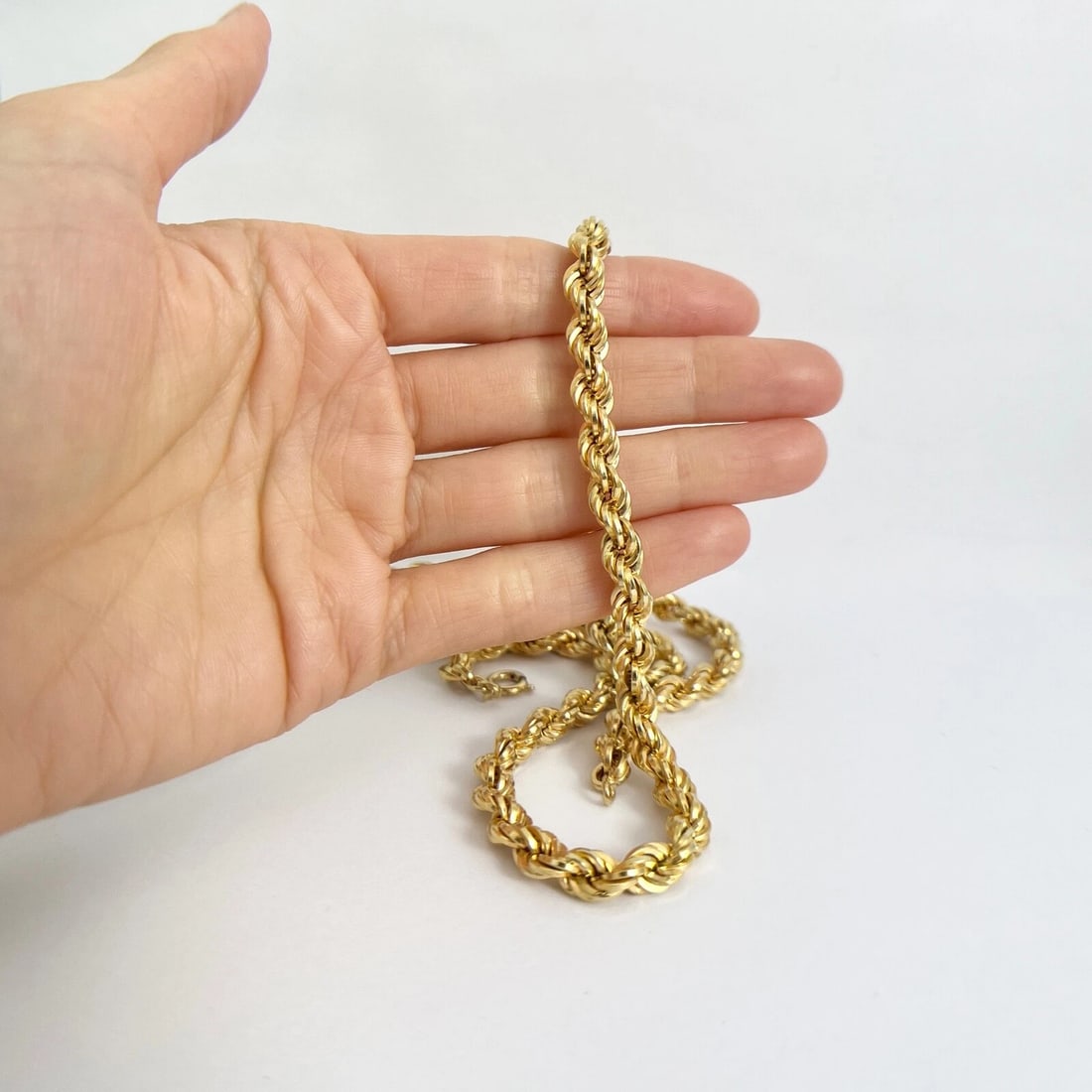 Long Rope Chain Necklace 14K Yellow Gold, 25 Inches, 5.4 mm, 11.92 Grams - 5