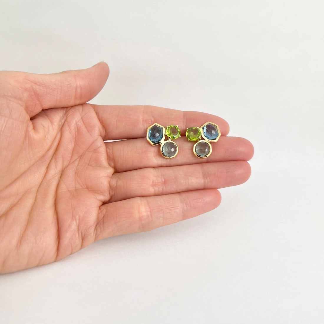 Ippolita Gemstone 3-Stone Rock Candy Stud Earrings 18K Yellow Gold, 5.66 Grams - 5