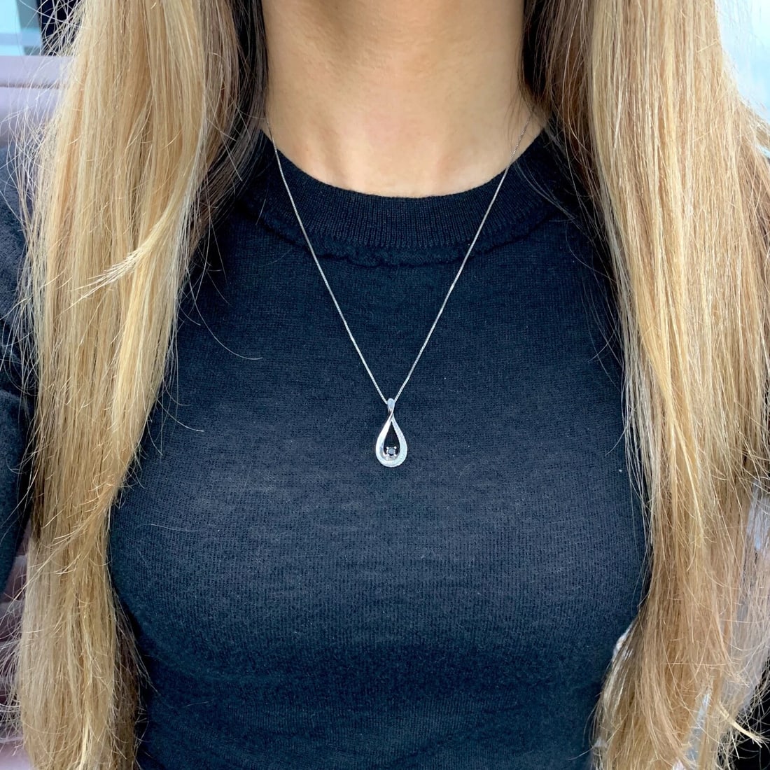 Black White Diamond Teardrop Pendant Necklace Sterling Silver, .40 CTW, 3.86 Gr - 4