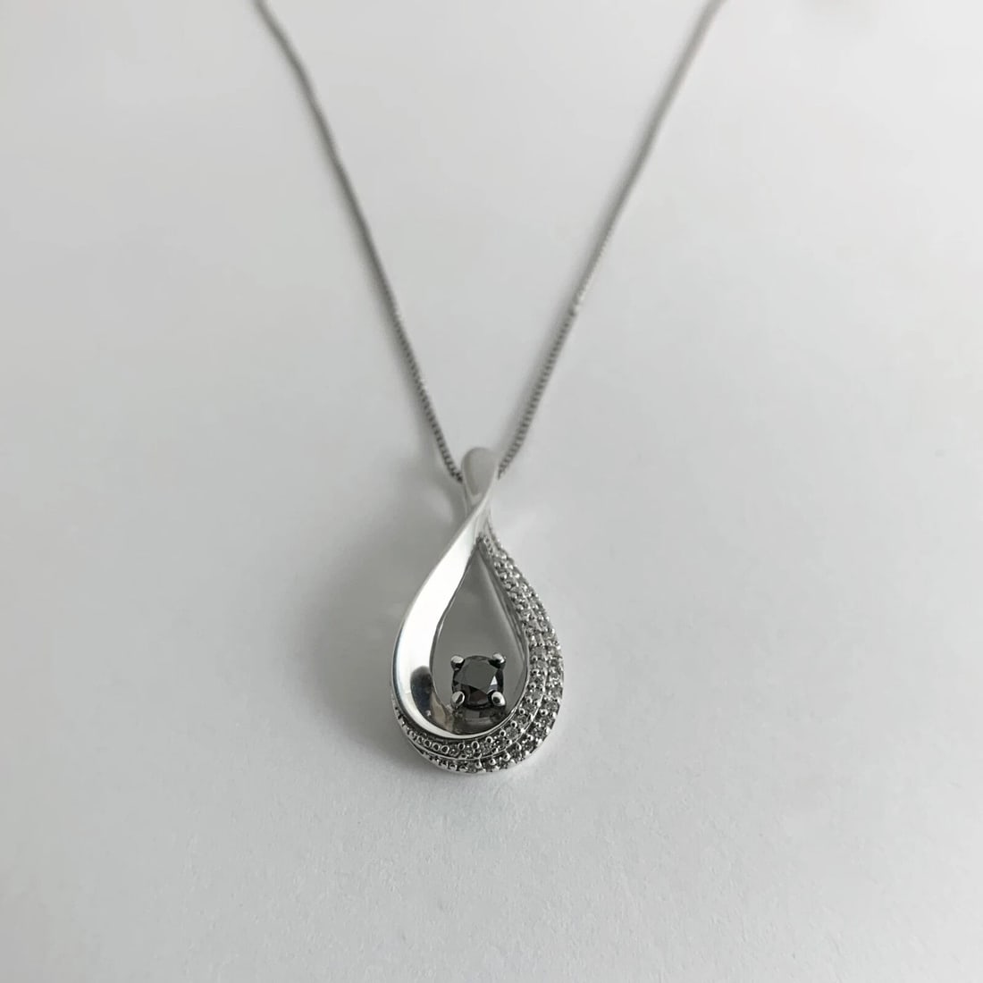 Black White Diamond Teardrop Pendant Necklace Sterling Silver, .40 CTW, 3.86 Gr - 6