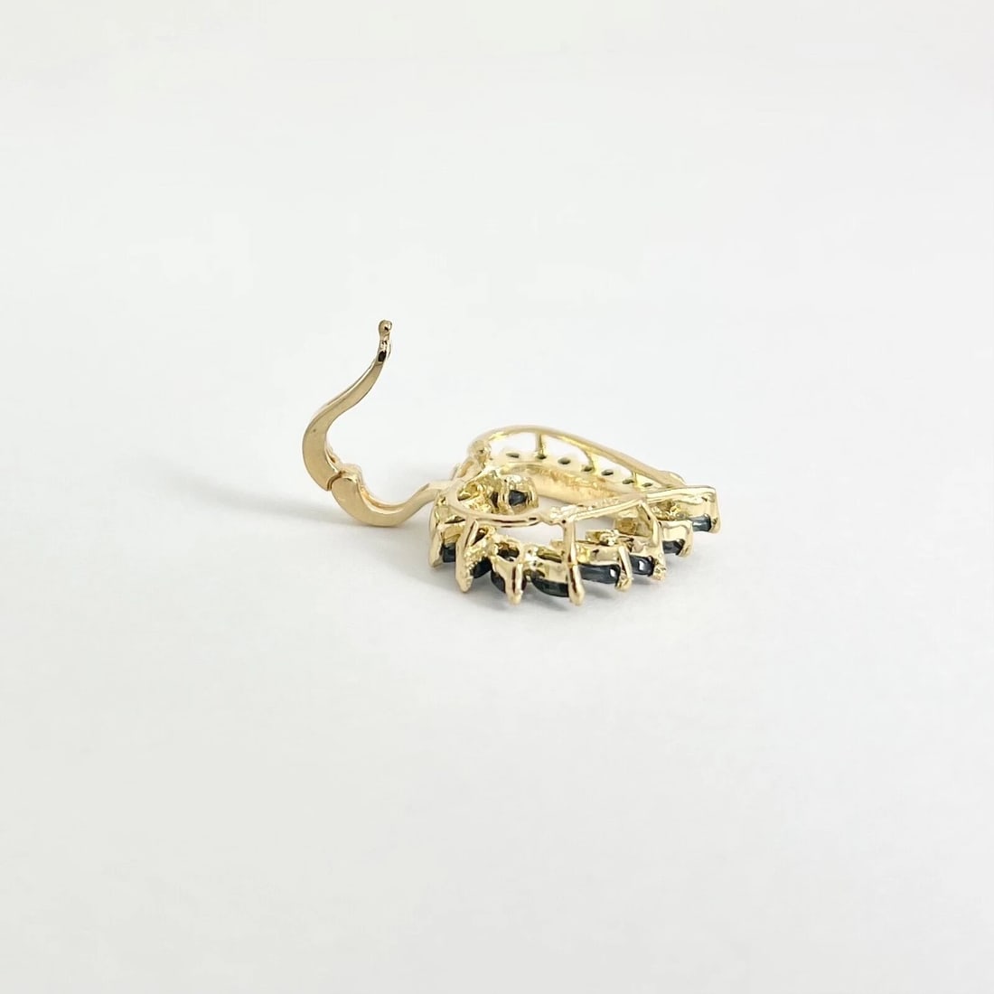 Marquise Sapphire Open Heart Necklace Pendant Charm 14K Yellow Gold, 2.14 Grams - 4