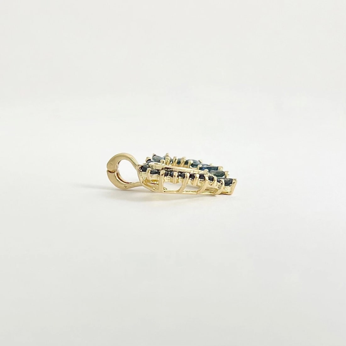 Marquise Sapphire Open Heart Necklace Pendant Charm 14K Yellow Gold, 2.14 Grams - 7