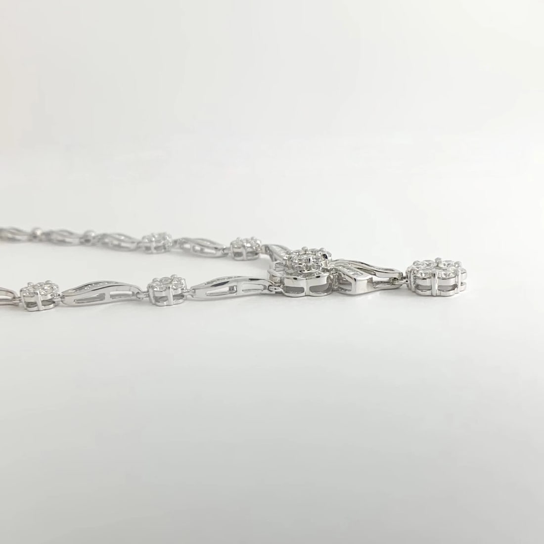 Flower Cluster Diamond Pendant Y Lariat Necklace 18K White Gold 2.29 CTW 13.84 G - 8