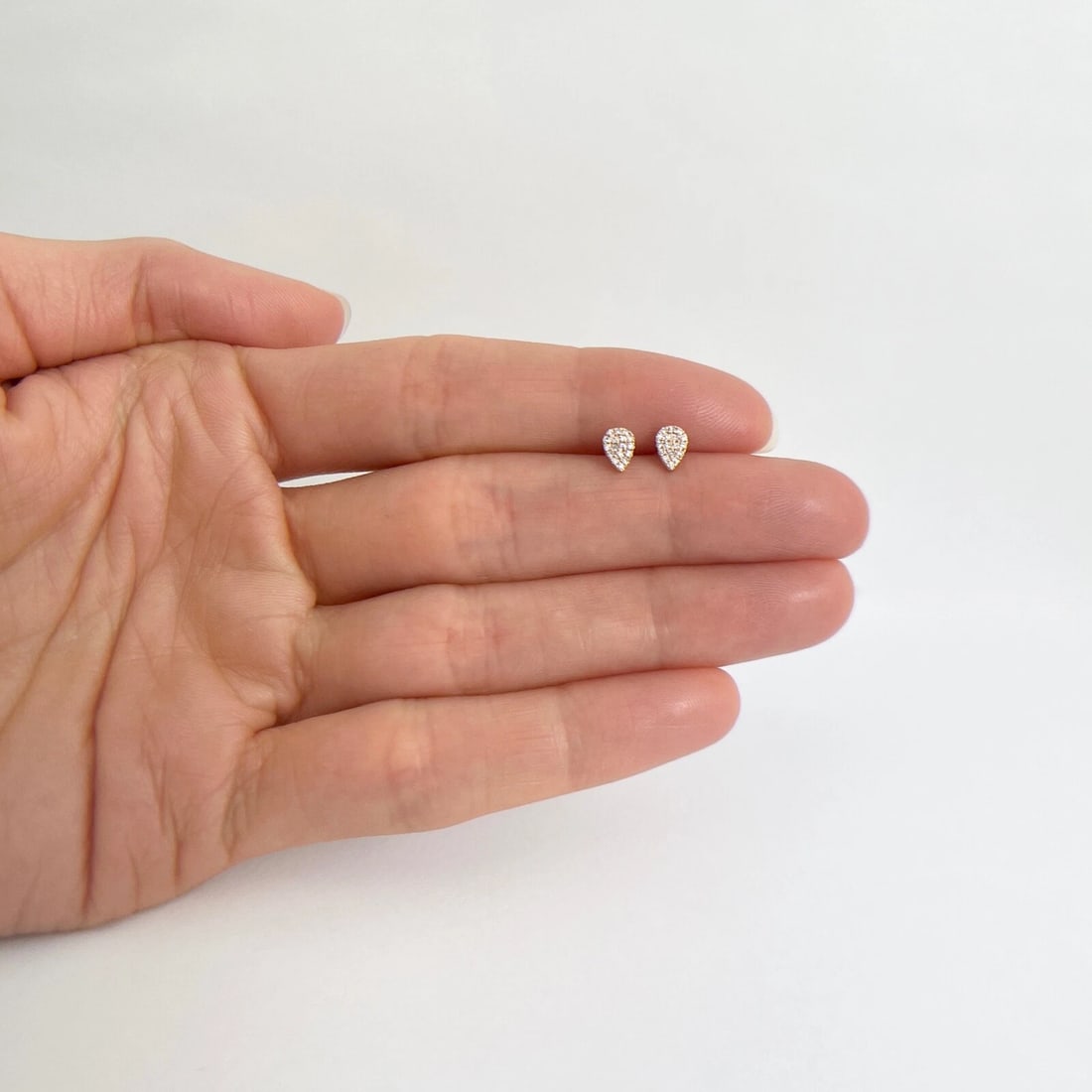 Pave Diamond Teardrop Pear Stud Earrings 14K Pink Rose Gold .15 CTW - 2