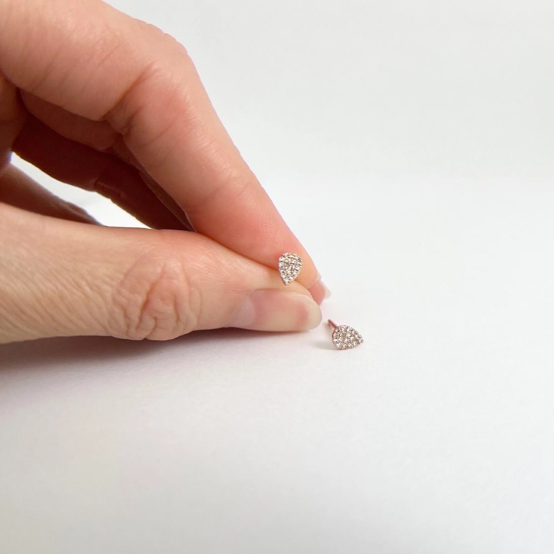 Pave Diamond Teardrop Pear Stud Earrings 14K Pink Rose Gold .15 CTW - 3