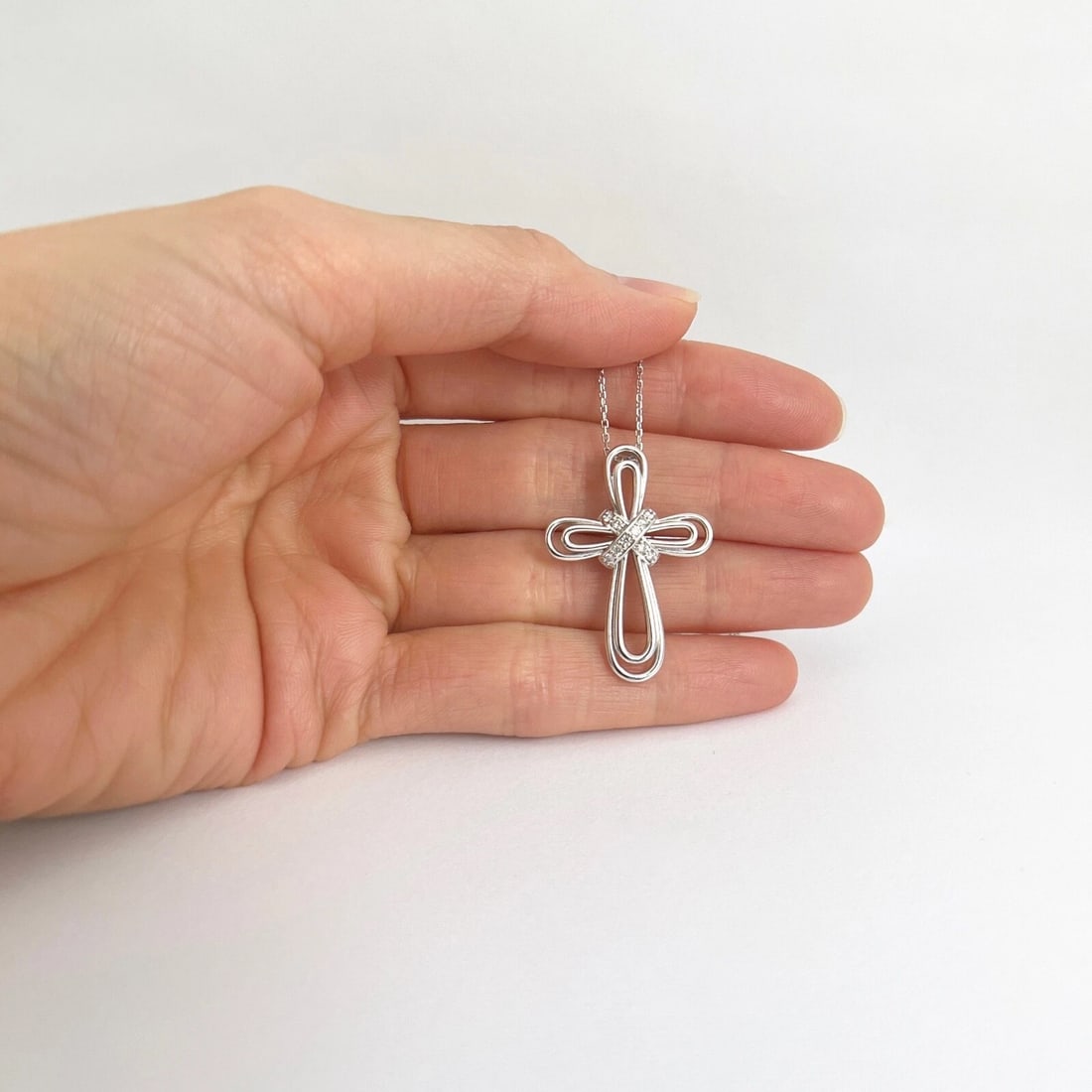 Diamond Loop Cross Religious Pendant Necklace 14K White Gold .25 CTW - 2