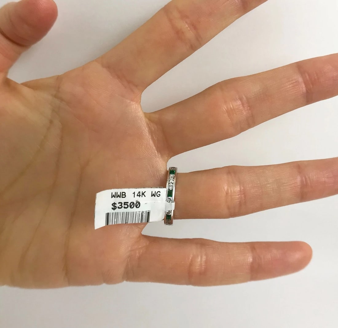 Emerald Diamond Eternity Band Ring 14K White Gold,1.00 CTW, Size 5, 2.37 Grams - 6