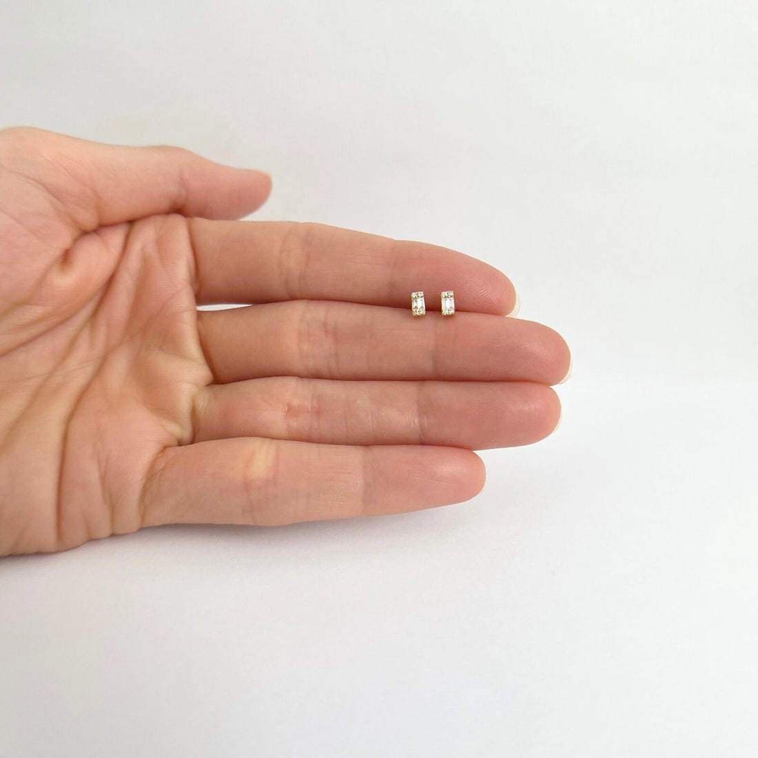 Baguette Round Diamond Cluster Stud Earrings 14K Yellow Gold .15 CTW - 2