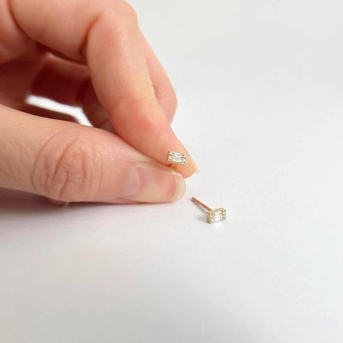 Baguette Round Diamond Cluster Stud Earrings 14K Yellow Gold .15 CTW - 4