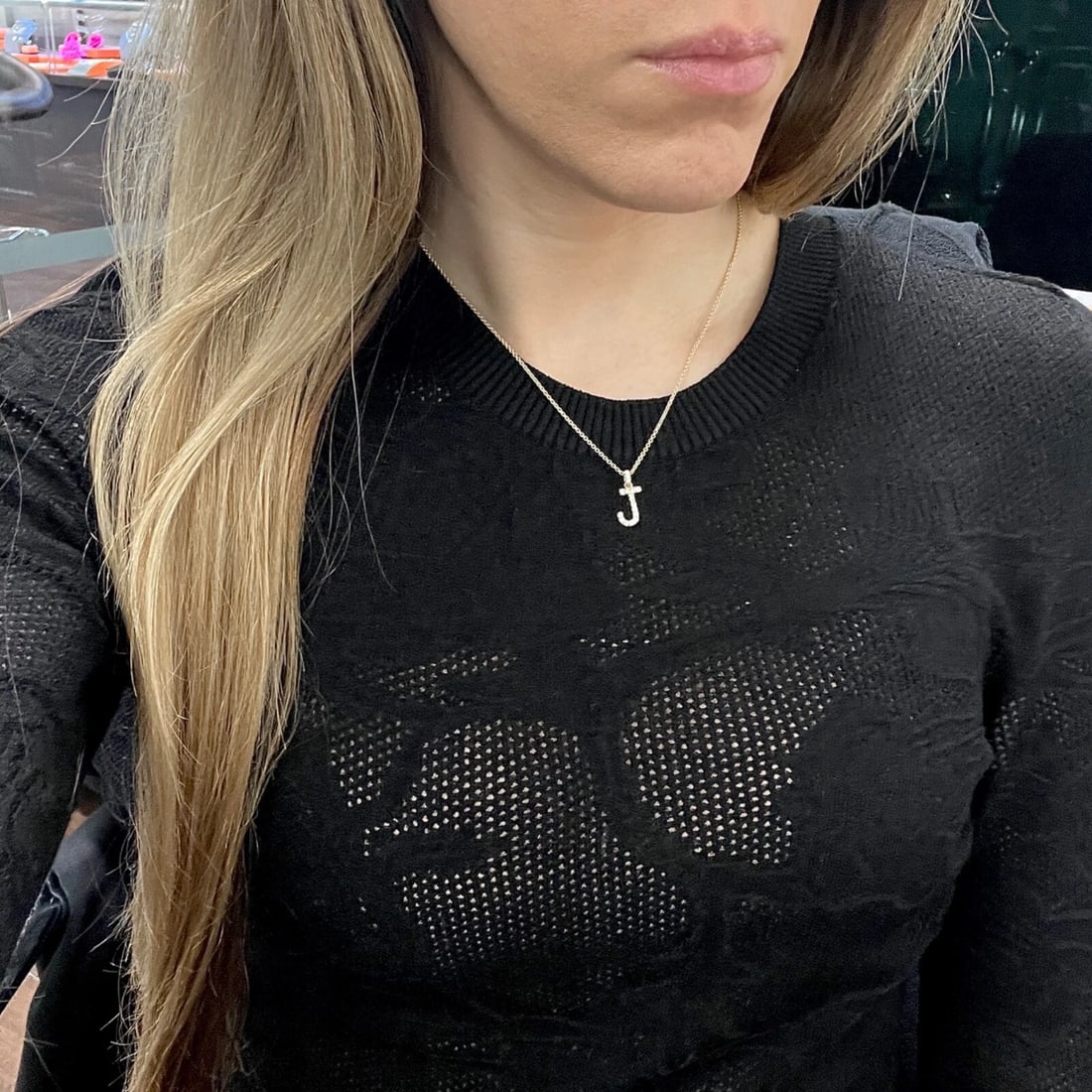 Letter J Initial Diamond Pendant Necklace 14K Yellow Gold .31 CTW - 3