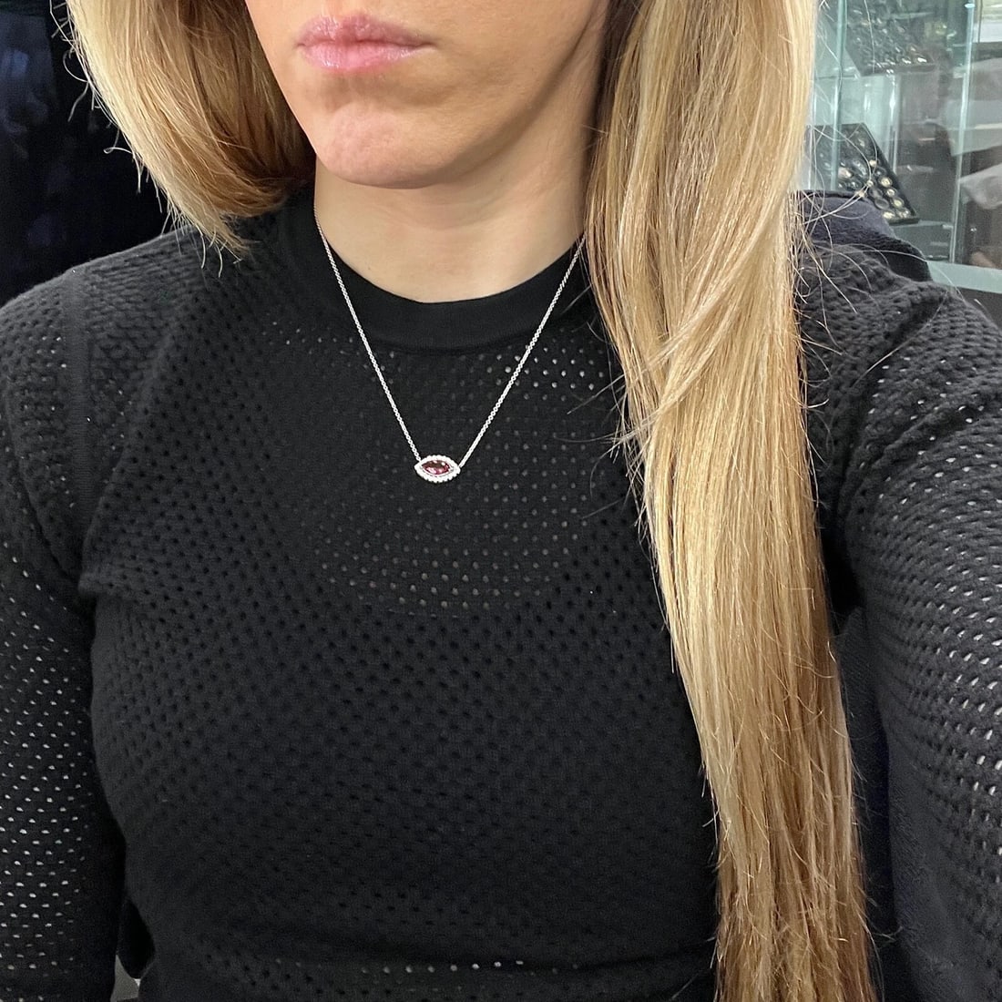 Marquise Pink Tourmaline Diamond Halo Pendant Necklace 14K White Gold, 1.27 CTW - 3