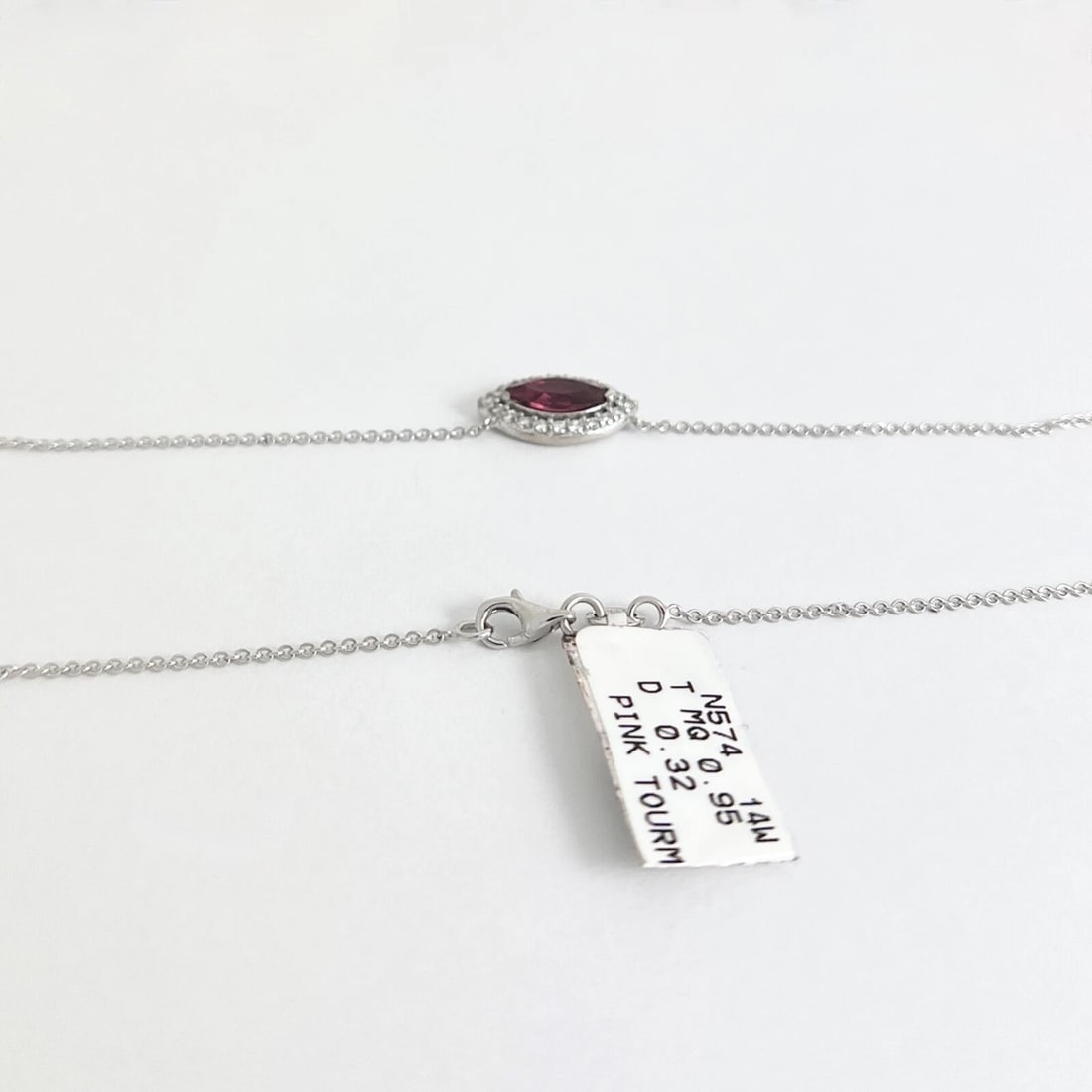Marquise Pink Tourmaline Diamond Halo Pendant Necklace 14K White Gold, 1.27 CTW - 7