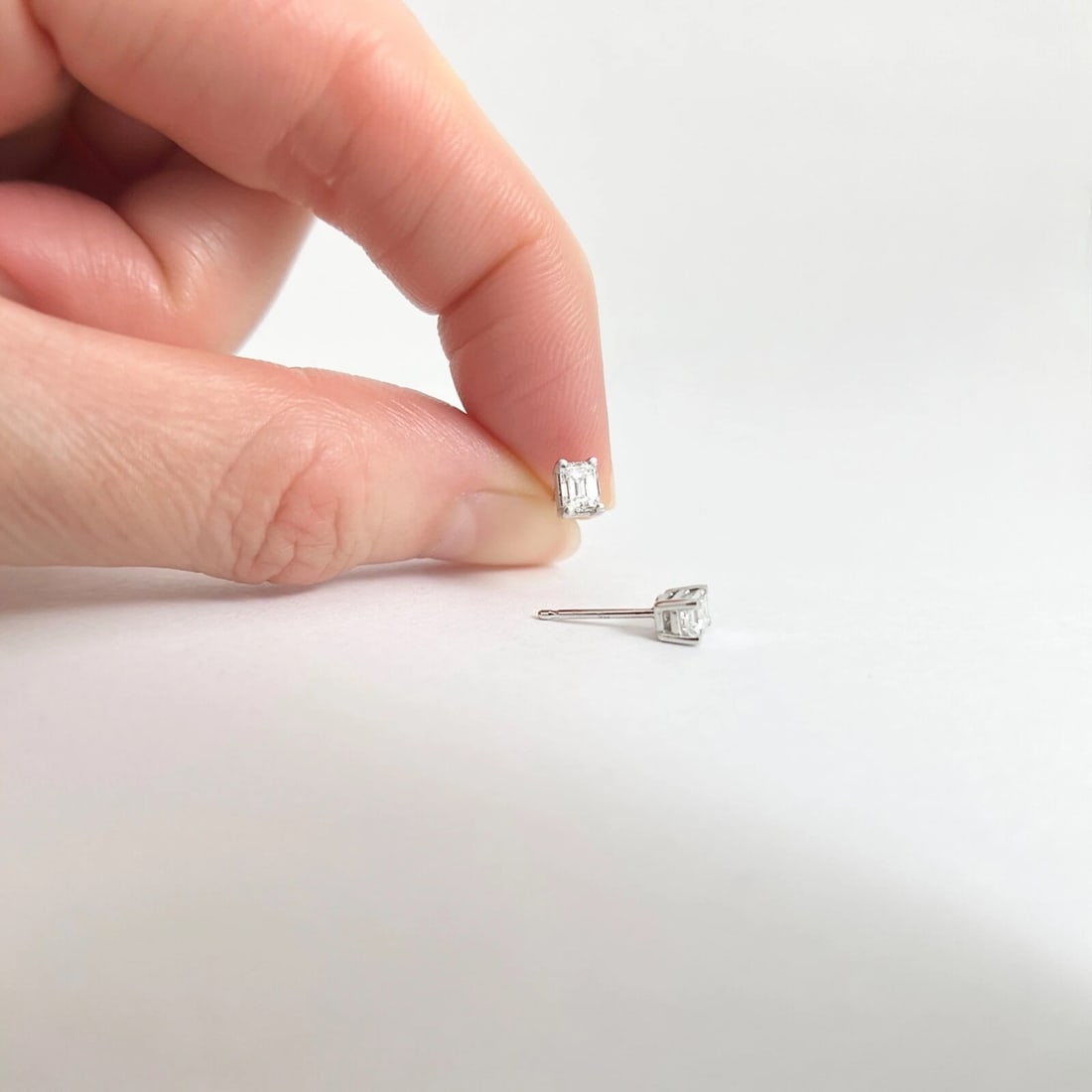 Emerald Cut Diamond Stud Earrings 14K White Gold, .51 CTW - 3