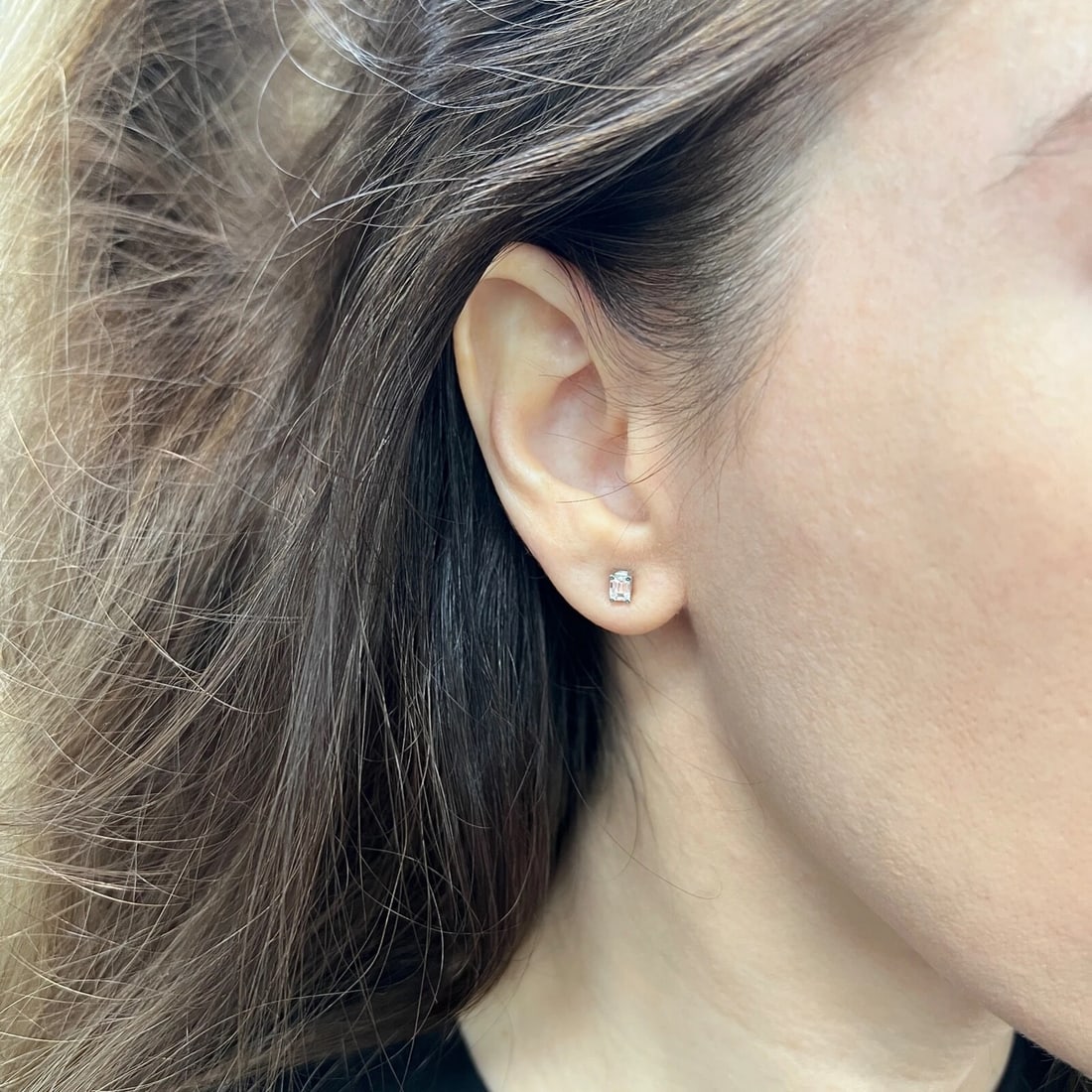 Emerald Cut Diamond Stud Earrings 14K White Gold, .51 CTW - 4