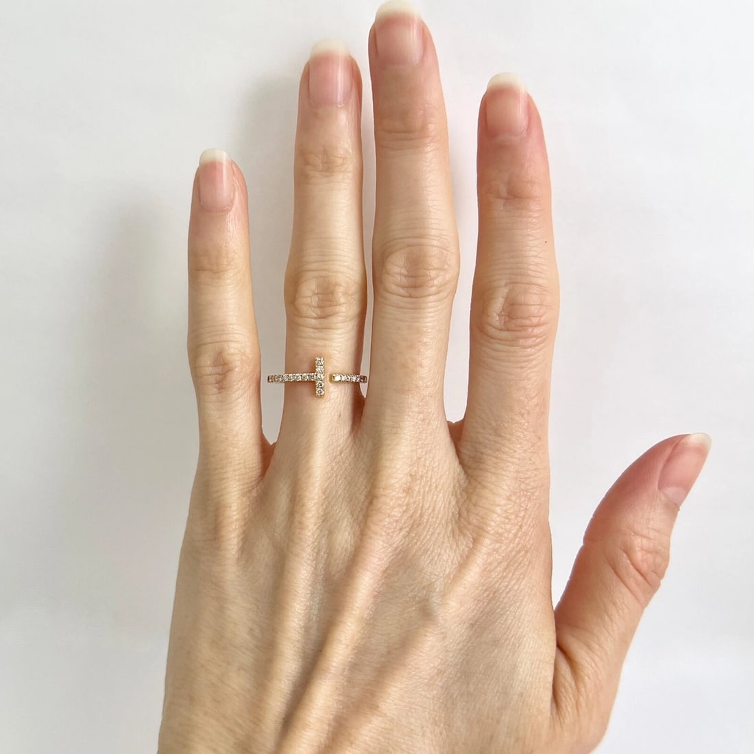 Pave Diamond Bar Open Ring 14K Yellow Gold, Size 6.5, .25 CTW - 2