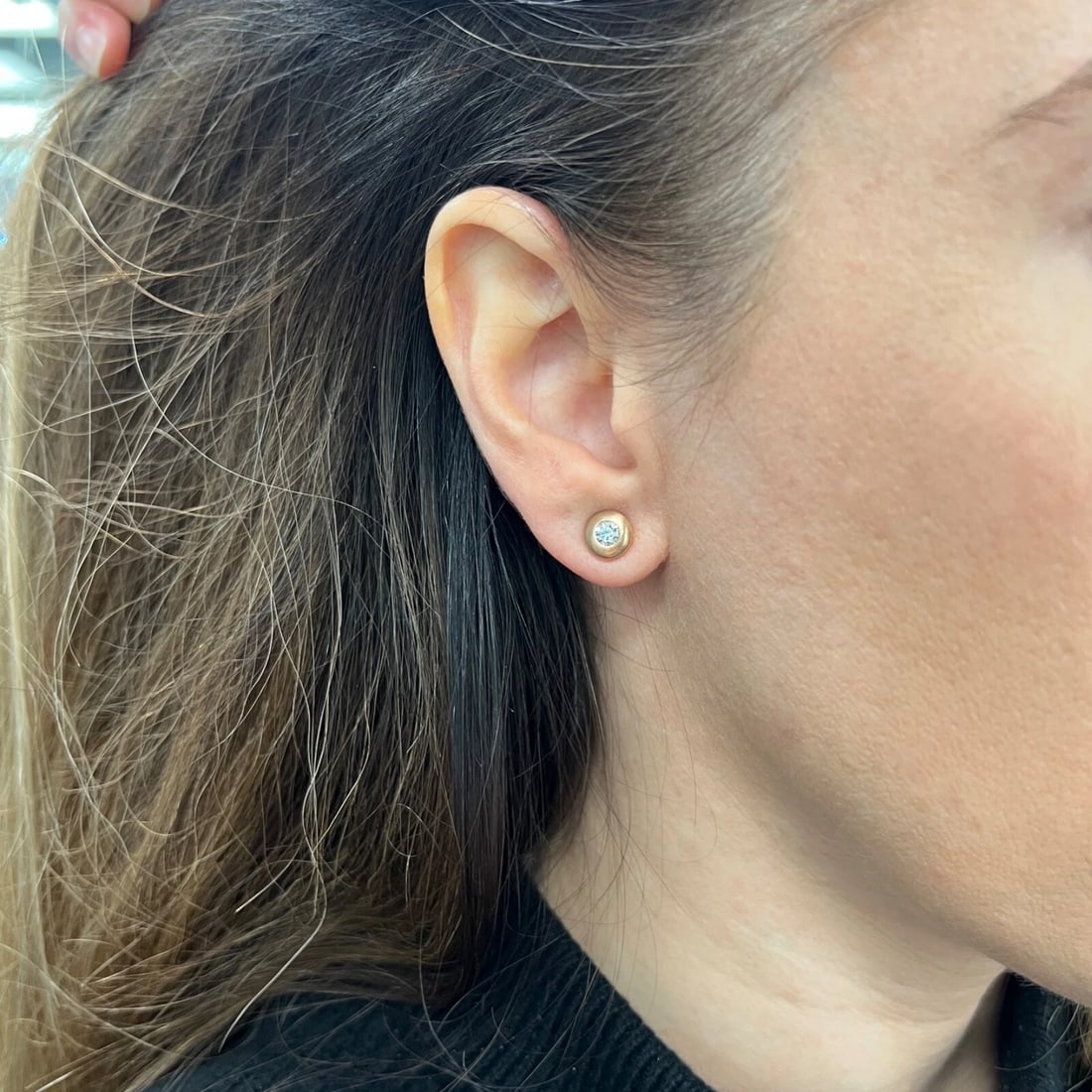 Round Thick Satin Bezel Diamond Stud Earrings 14K Pink Rose Gold .45 CTW - 2