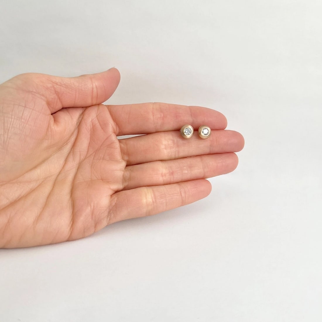 Round Thick Satin Bezel Diamond Stud Earrings 14K Pink Rose Gold .45 CTW - 4