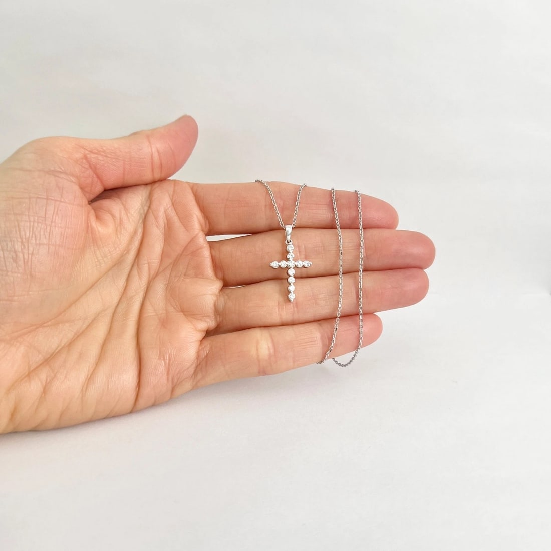 Diamond Cross Religious Pendant Necklace 14K White Gold, .35 CTW - 2