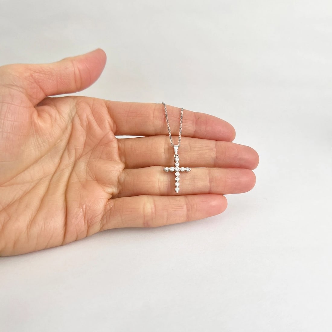 Diamond Cross Religious Pendant Necklace 14K White Gold, .35 CTW - 3