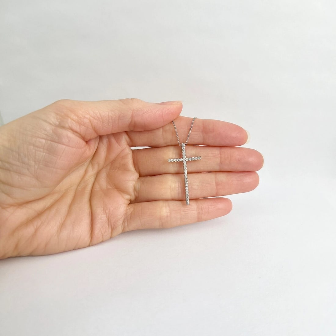 Long Thin Diamond Cross Pendant Necklace 14K White Gold, .27 CTW - 4