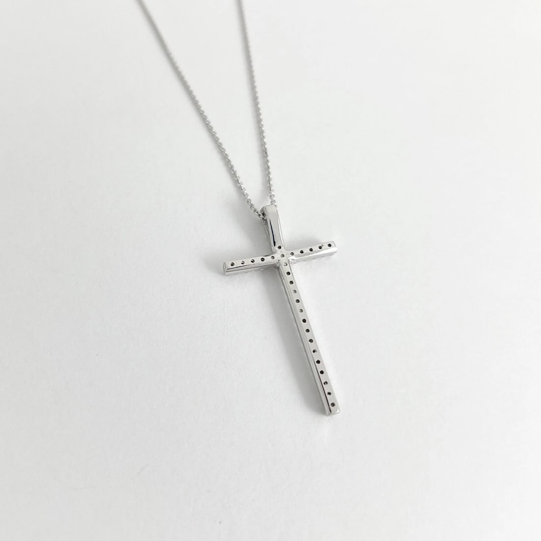 Long Thin Diamond Cross Pendant Necklace 14K White Gold, .27 CTW - 6