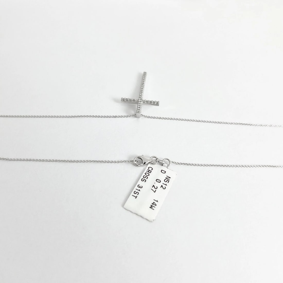 Long Thin Diamond Cross Pendant Necklace 14K White Gold, .27 CTW - 7