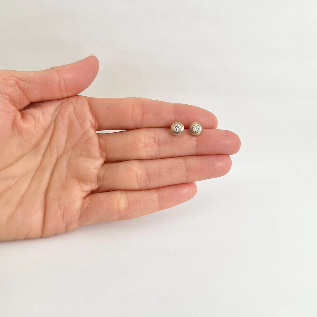 Round Thick Satin Bezel Diamond Stud Earrings 14K Pink Rose Gold .33 CTW - 4