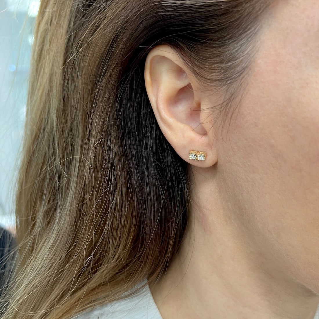 2-Stone Diamond Bar Stud Earrings 14K Yellow Gold .47 CTW - 4