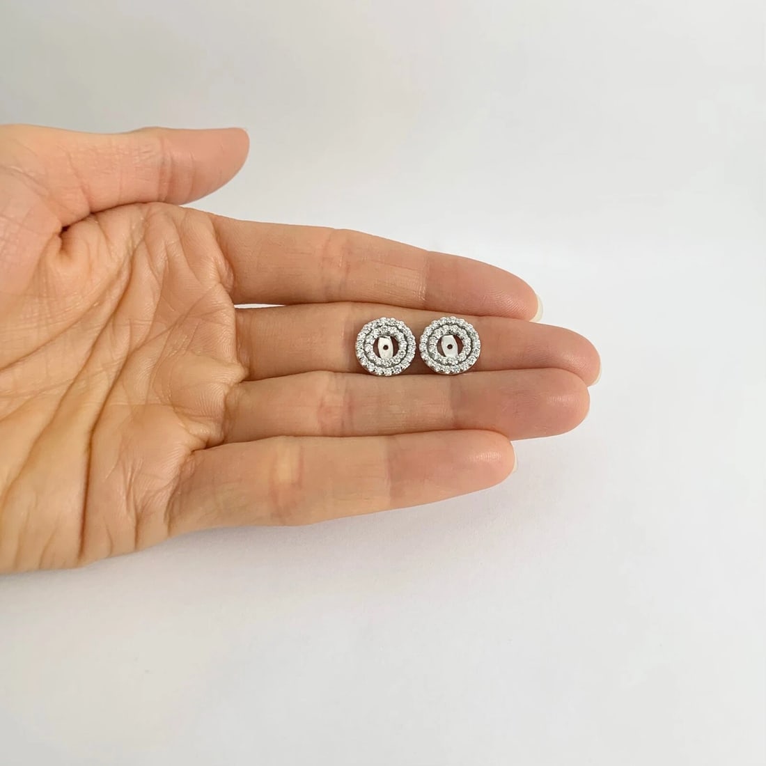 Double Halo Diamond Earring Jackets Enhancers 14K White Gold for 1.00 CTW Studs - 2