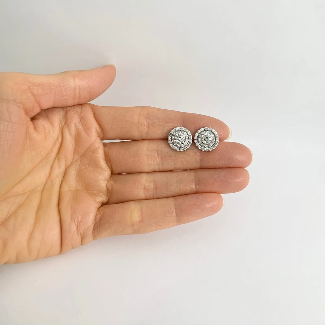 Double Halo Diamond Earring Jackets Enhancers 14K White Gold for 1.00 CTW Studs - 3