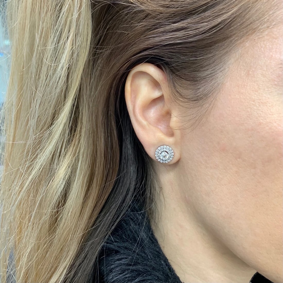 Double Halo Diamond Earring Jackets Enhancers 14K White Gold for 1.00 CTW Studs - 5