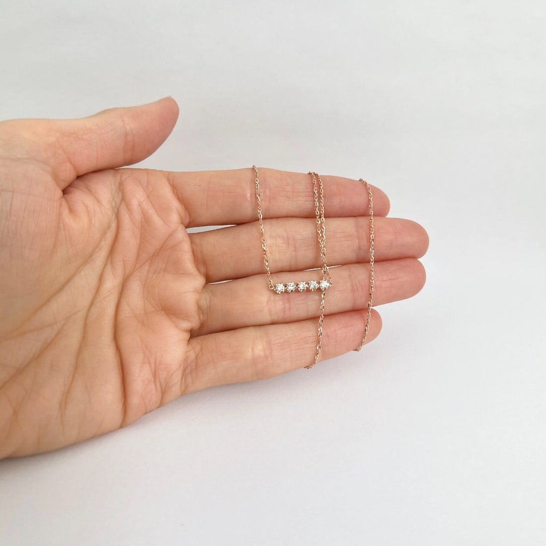 5-Stone Round Diamond Bar Pendant Necklace 14K Rose Gold, 16 Inches, .15 CTW - 2