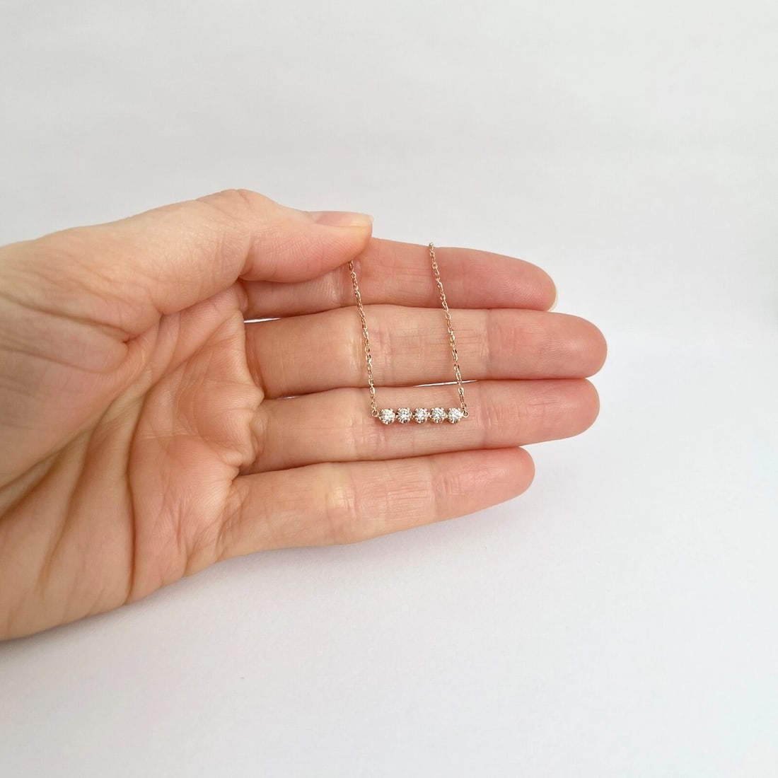 5-Stone Round Diamond Bar Pendant Necklace 14K Rose Gold, 16 Inches, .15 CTW - 3