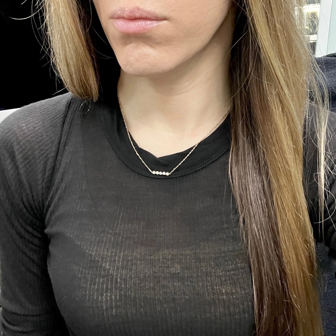 5-Stone Round Diamond Bar Pendant Necklace 14K Rose Gold, 16 Inches, .15 CTW - 4