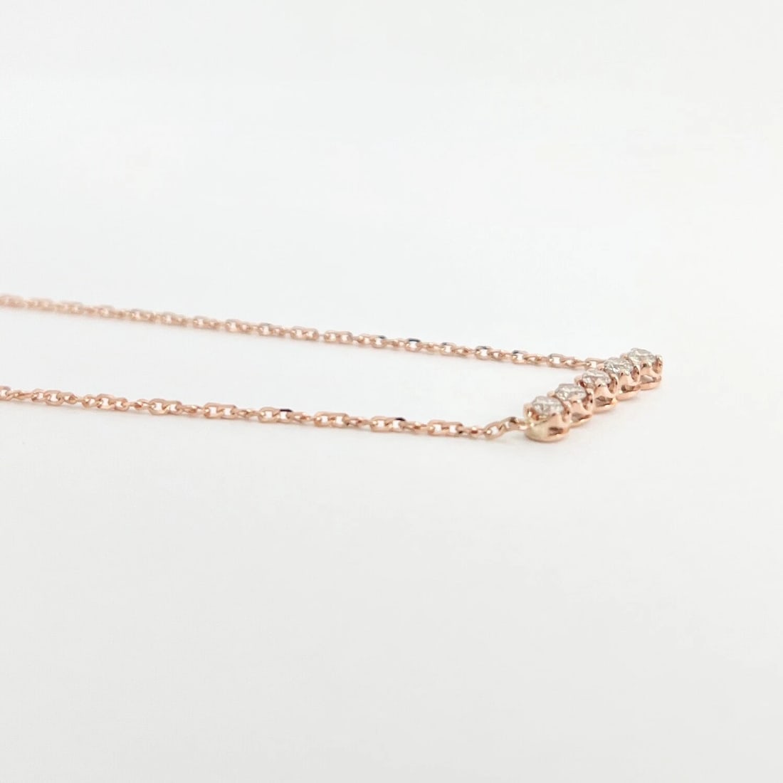 5-Stone Round Diamond Bar Pendant Necklace 14K Rose Gold, 16 Inches, .15 CTW - 5