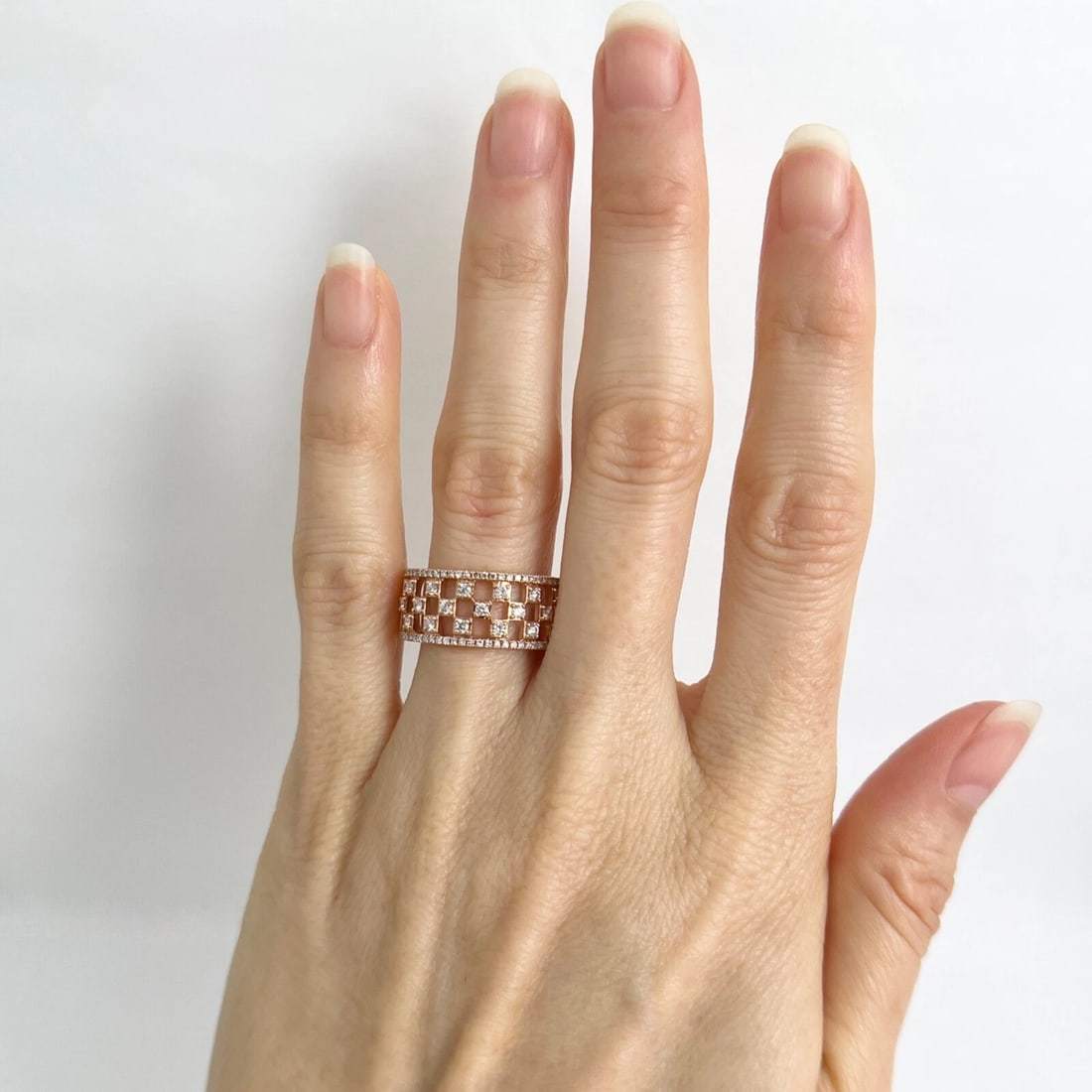 Wide Checkerboard Diamond Band Ring 14K Pink Rose Gold .55 CTW - 2