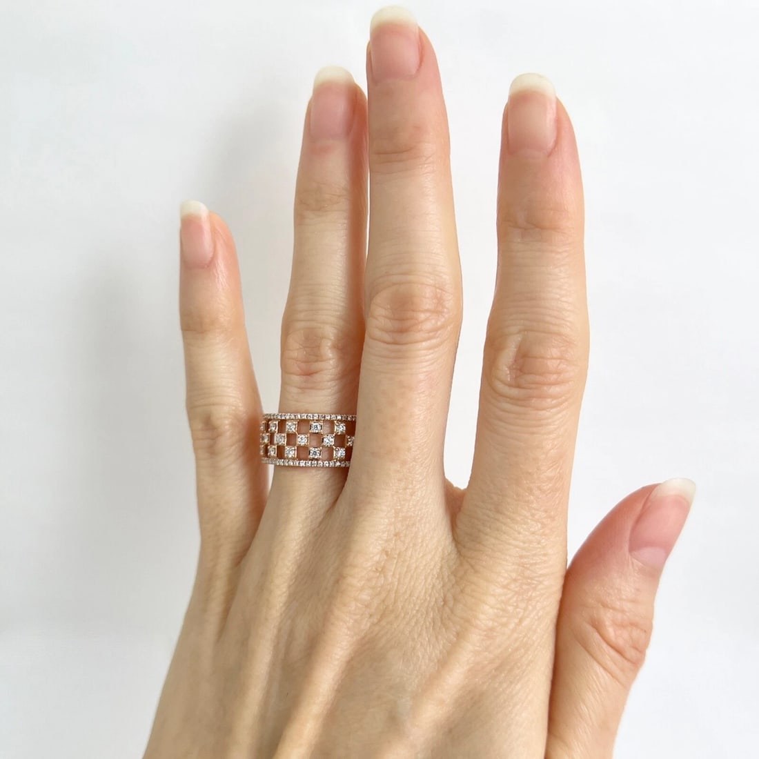 Wide Checkerboard Diamond Band Ring 14K Pink Rose Gold .55 CTW - 3