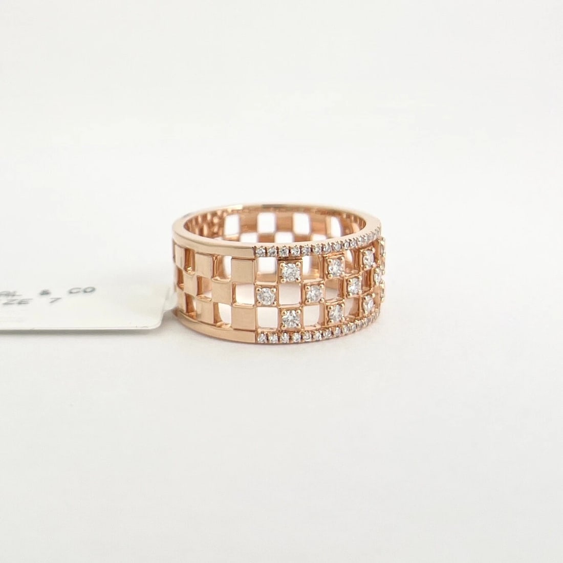 Wide Checkerboard Diamond Band Ring 14K Pink Rose Gold .55 CTW - 7
