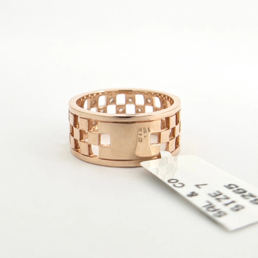 Wide Checkerboard Diamond Band Ring 14K Pink Rose Gold .55 CTW - 8