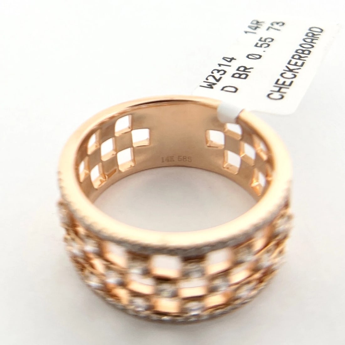 Wide Checkerboard Diamond Band Ring 14K Pink Rose Gold .55 CTW - 9