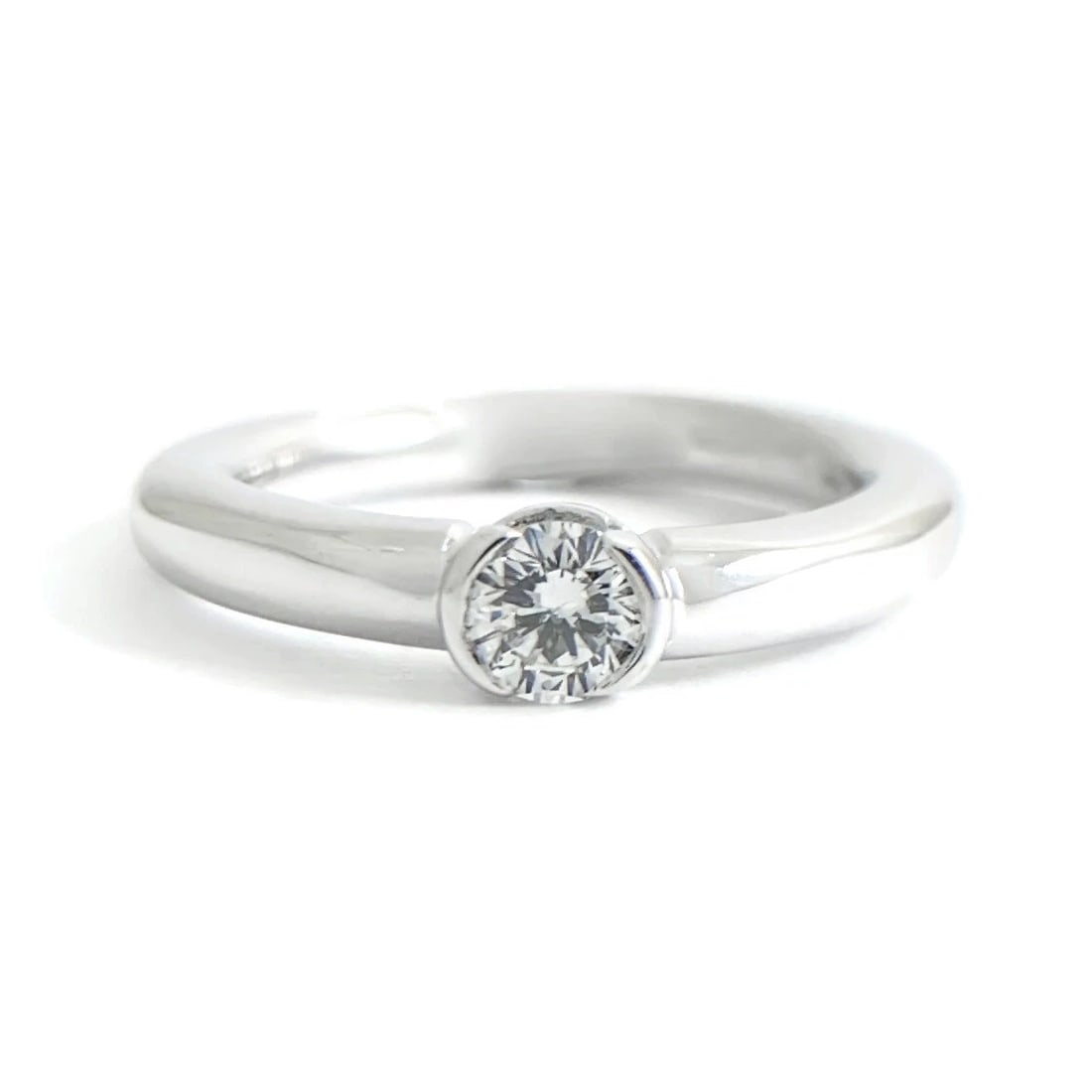 Round Diamond Half Bezel Tube Stackable Solitaire Ring 14K White Gold .25 CT (1 of 10)