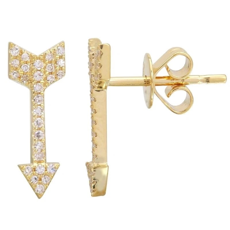 Arrow Pave Diamond Drop Stud Earrings 14K Yellow Gold .15 CTW: Title: Arrow Pave Diamond Drop Stud Earrings 14K Yellow Gold .15 CTW Description: Arrow Pave Diamond Drop Stud Earrings 14K Yellow Gold .15 CTW These are gorgeous earrings! Diamonds: 54 rounds, .15 ct