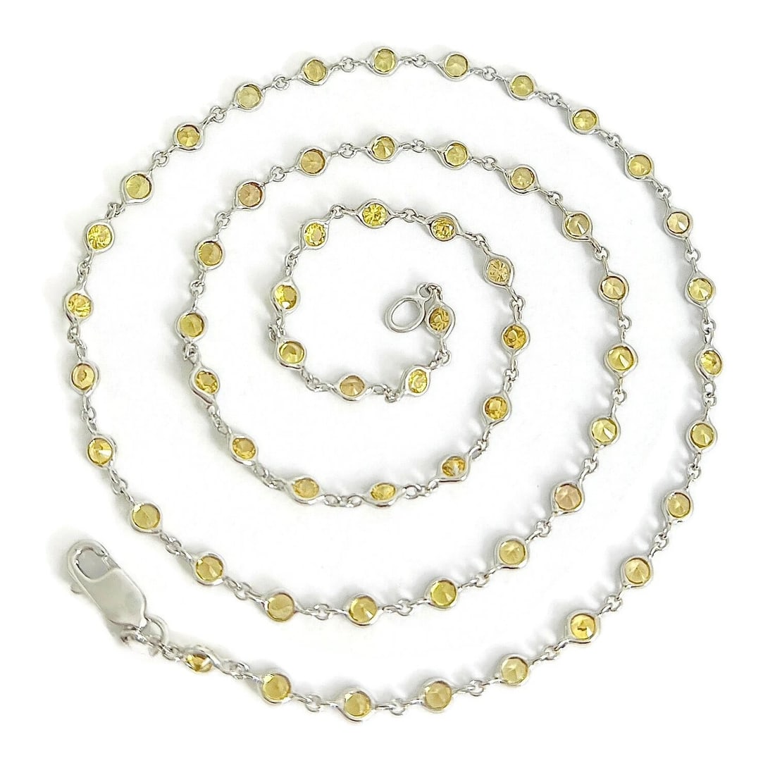 Yellow Sapphire Gemstone Bezel Station Strand Necklace 14K White Gold, 5.50 CTW: Title: Yellow Sapphire Gemstone Bezel Station Strand Necklace 14K White Gold, 5.50 CTW Description: Yellow Sapphire Gemstone Bezel Station Strand Necklace 14K White Gold, 5.50 CTW This is a lovely
