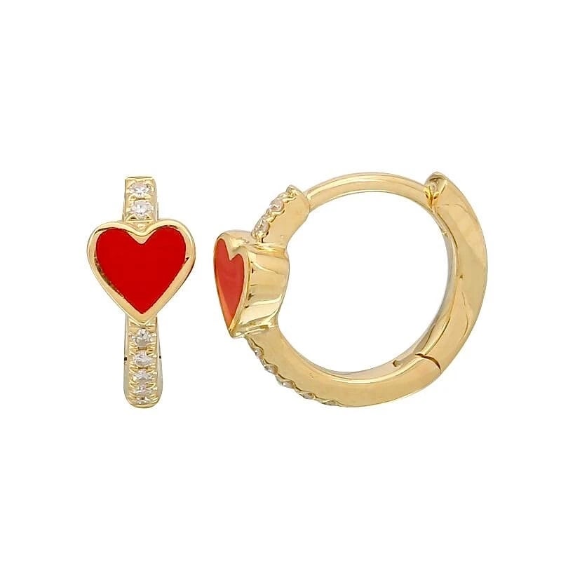Red Enamel Heart Diamond Huggie Earrings 14K Yellow Gold, .07 CTW: Title: Red Enamel Heart Diamond Huggie Earrings 14K Yellow Gold, .07 CTW Description: Red Enamel Heart Diamond Huggie Earrings 14K Yellow Gold, .07 CTW These are such beautiful earrings! Diamonds: