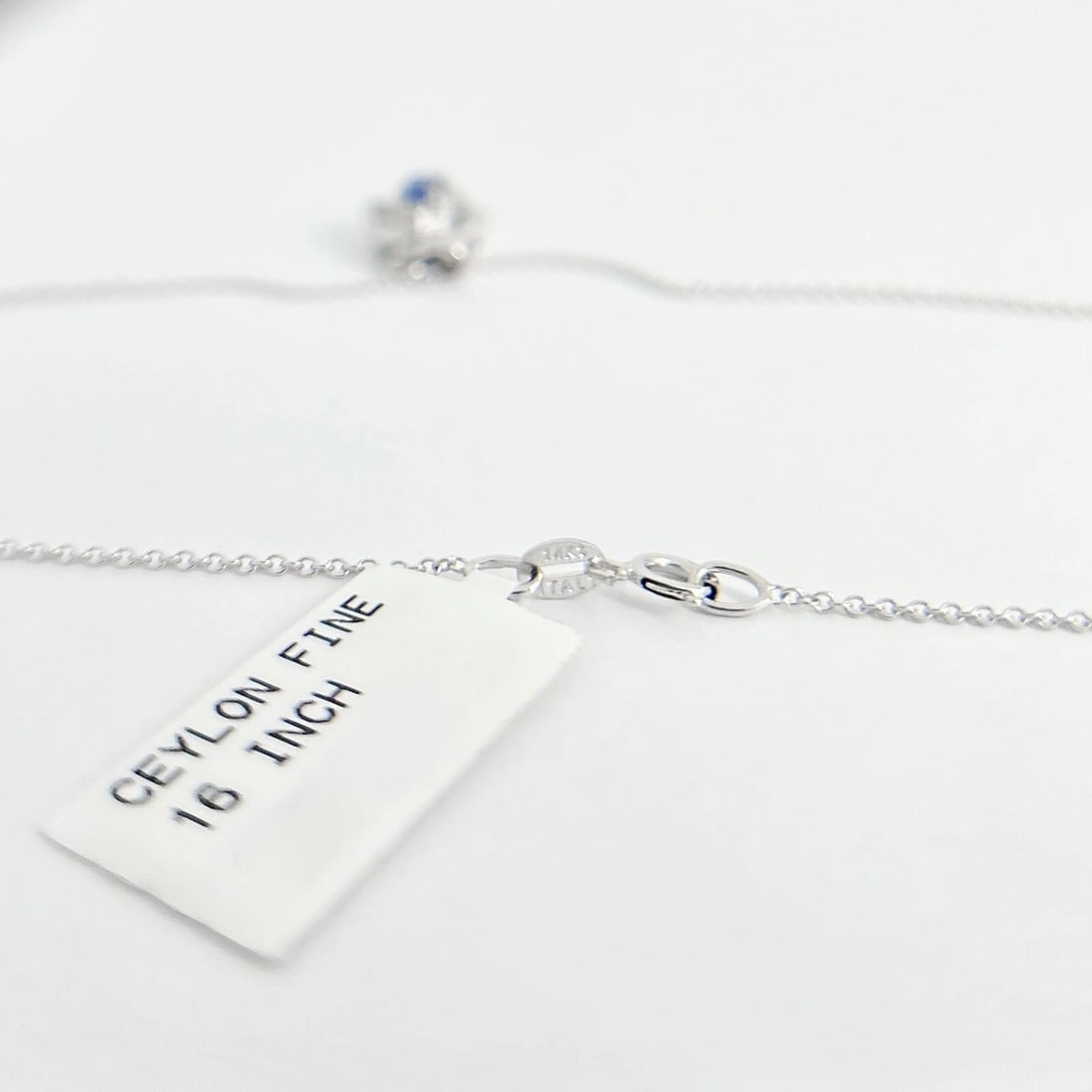 Oval Sapphire Baguette Diamond Halo Pendant Necklace 14K White Gold, .60 CTW - 7